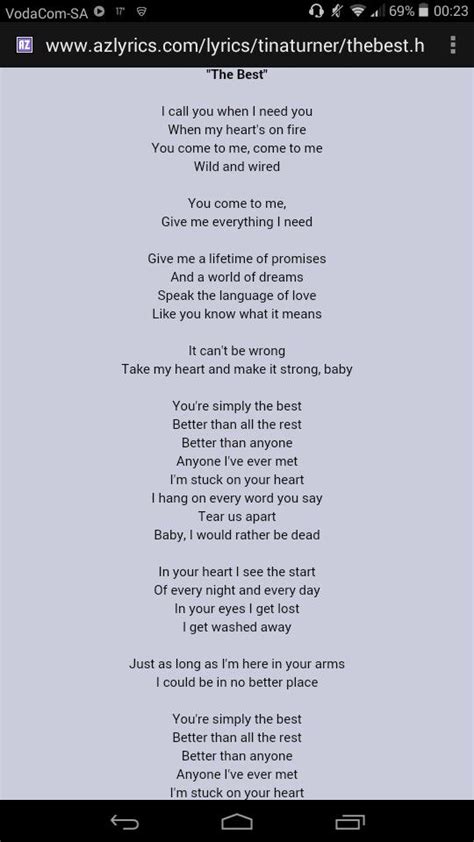 simply the best lyrics|simply the best lyrics tina.